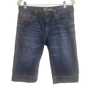 Kut From The Kloth Long Denim Shorts Women's Size 6 Embroidered Flap Pockets